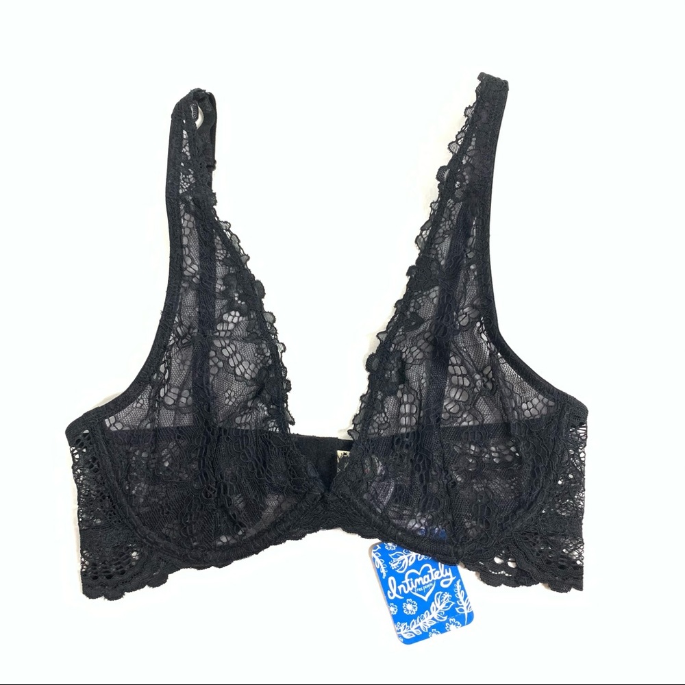 NWT Free People Black Bra Lace Plunge Size 32B